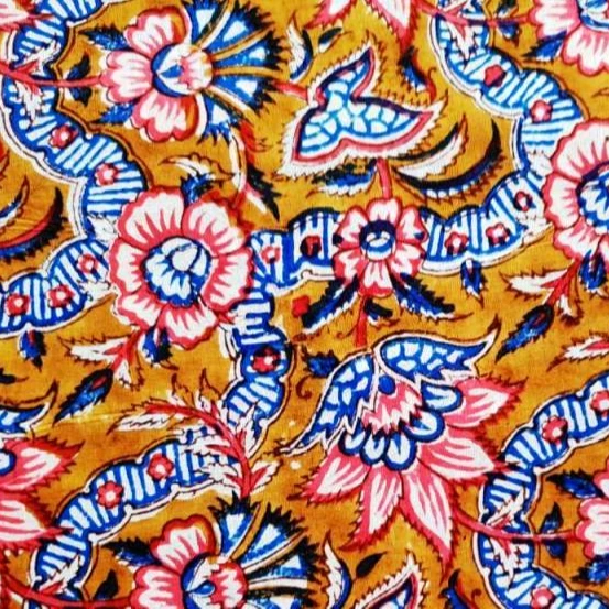 Premium Quality 100 % Cotton Fabric Yellow Amber Color Hand Block Printed Fabric Voile Fabric for Home Textile