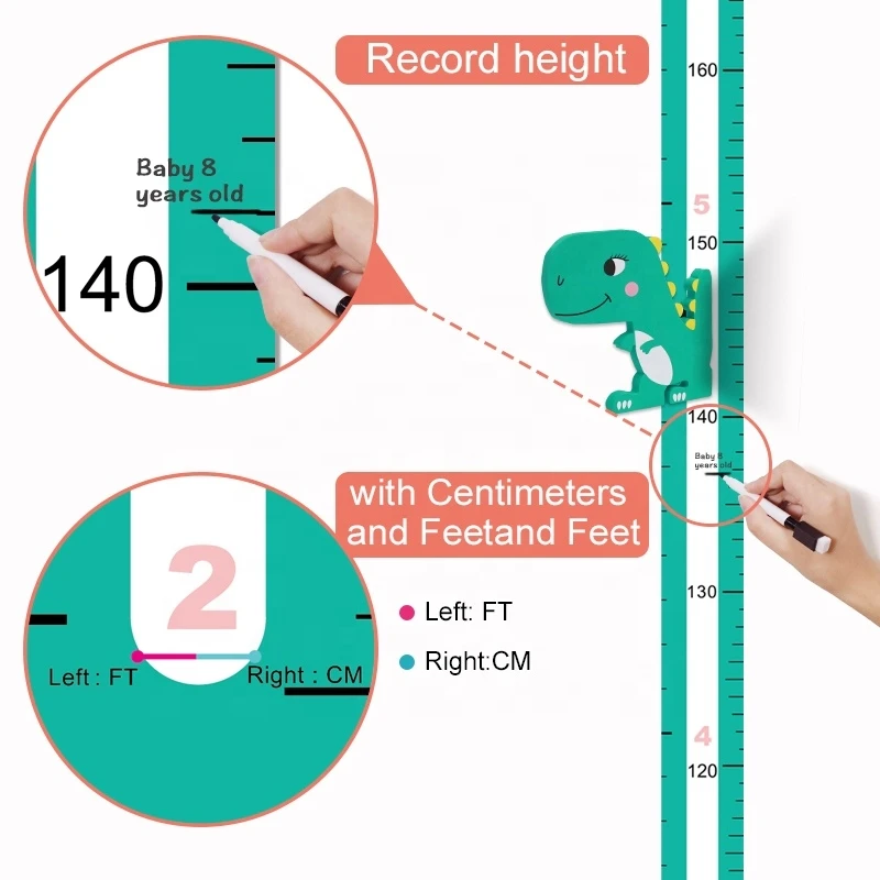 Kids Dinosaur Magnetic Height Chart Measure Growth Wall Ruler