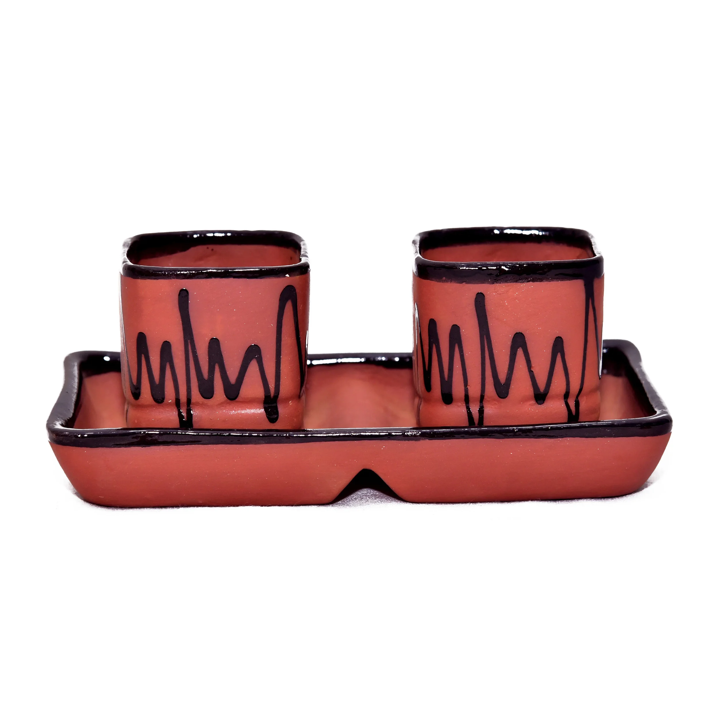 indian clay bed tea set 2 cups  terracotta clay glazed organic tea cup tray set wholesale quality terracotta tea set