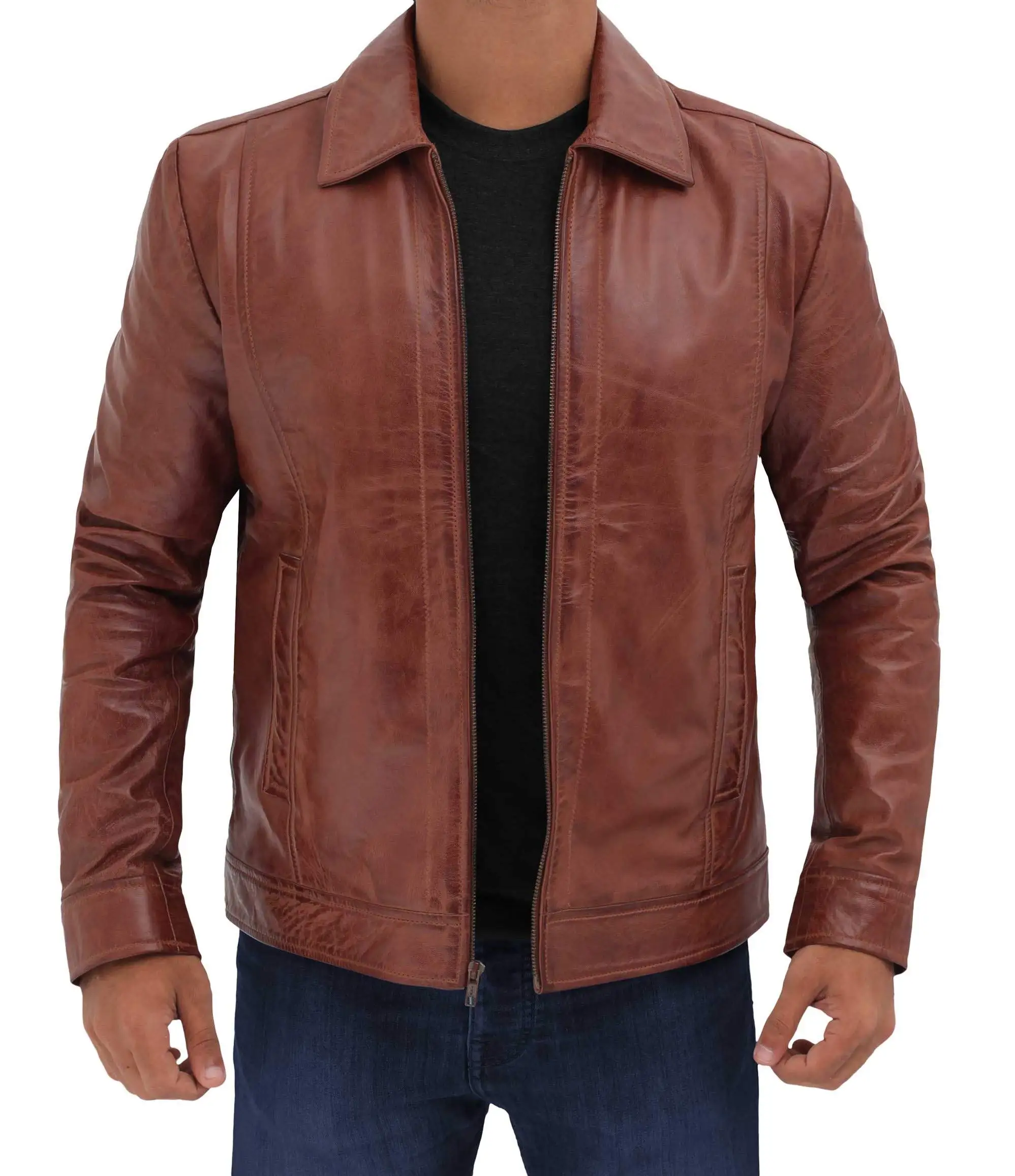 Wholesale Brown Leather Jacket For Men High Quality Custom Logo Outer Wear Soft Geneiune Leather Jacket