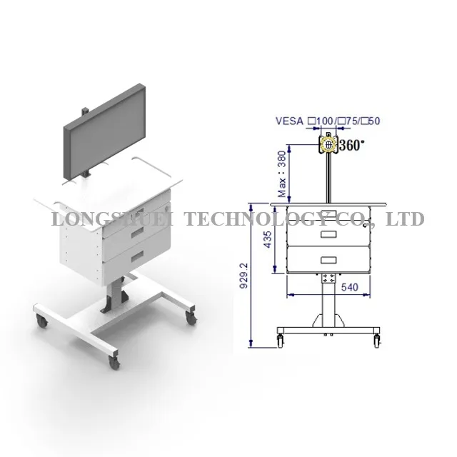 Hospital Trolley Medical Mobile Workstation Medical Equipment Cart Computer Laptop Trolley Factory Roll Stand