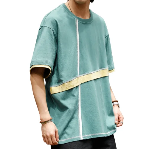 Wholesale Oem T-Shirt Manufacturer Design Jersey Plain No Brand Two Color Block Stripped T-Shirts Men 100% Cotton At Wholesale