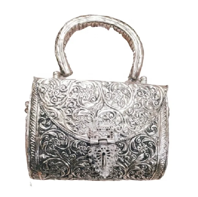 Brass Handle Silver Plated Hand Made Metal Clutch Bag