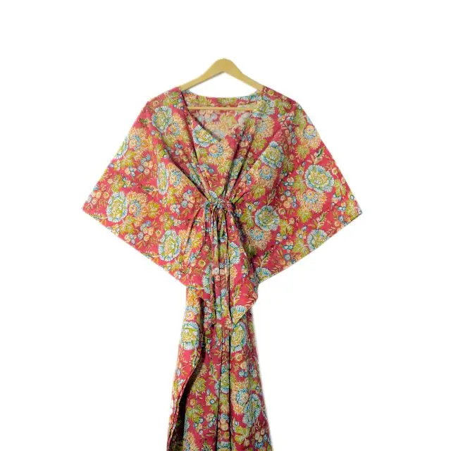 Хлопковая ночная рубашка, одежда для сна для женщин, индийский хлопковый кафтан с цветочным принтом, женская одежда, пляжная одежда для вечеринок, кафтан