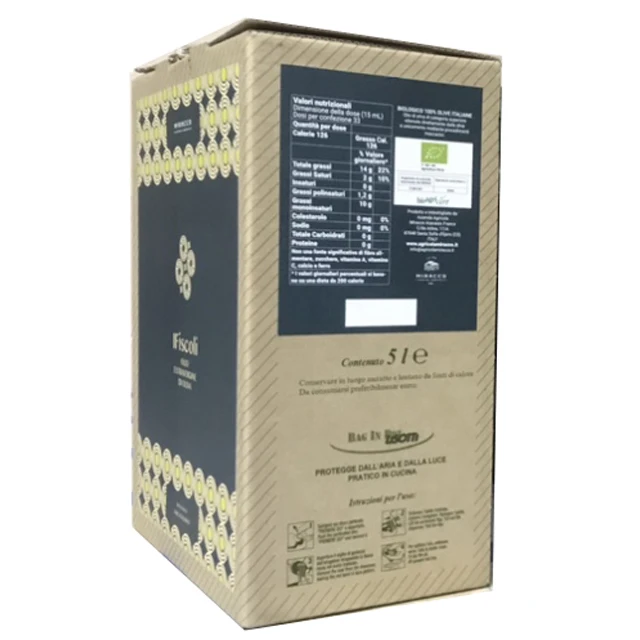 Italian extra virgin olive oil organic cold press bag in box 5 litres certied organic