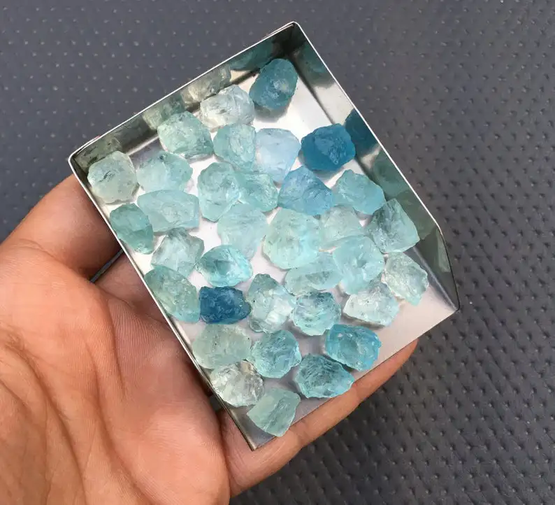 10 Pieces Natural Aquamarine Loose Gemstone Rough Untreated march Birthstone Making Handmade Jewelry Beads