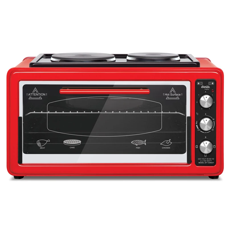 38L красный цвет корпуса 3 функции миди печь с терморегулятором & механический таймер и 2 конфорками