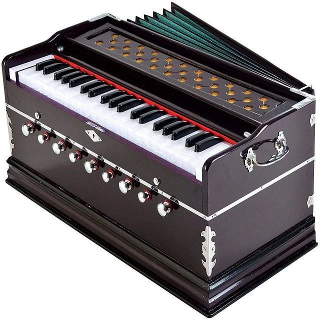 
9 STOPPER CHUDIDAAR BELLOw 42 KEY, TWO REED BASS-MALE COUPLER HARMONIUM WITH COVER 