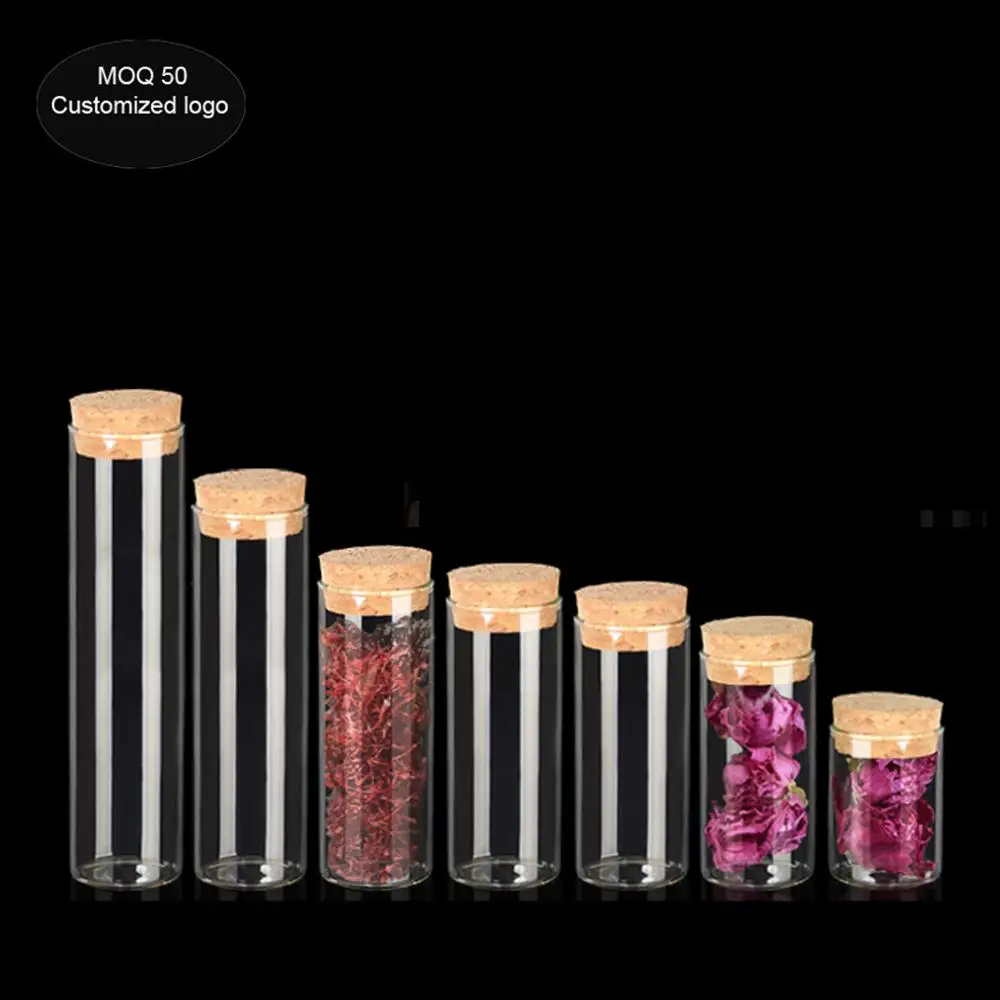 diameter 30mm 30ml 35ml 40ml 50ml 60ml gift glass Vials Test Tube With Cork flat bottom Transparent Lab Empty Scented tea Tubes