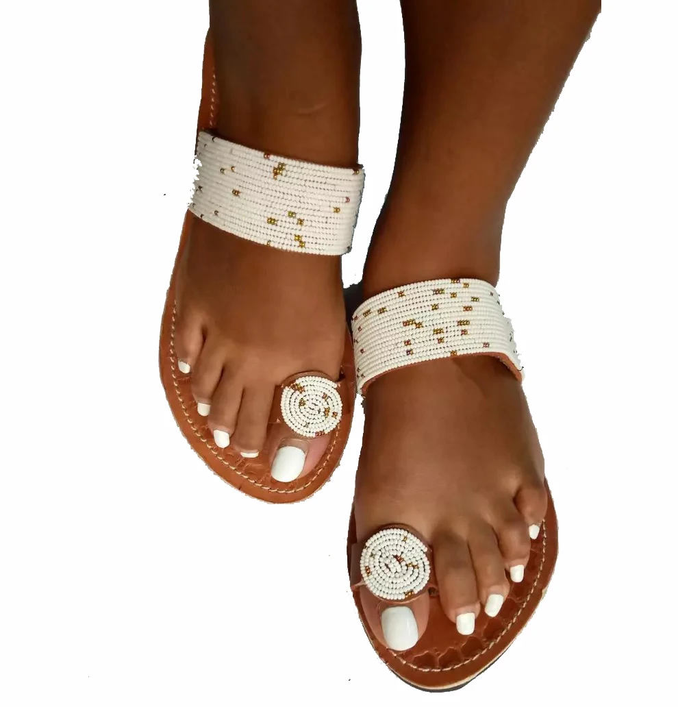 Ethnic Fashionable Boho Hand Beaded Toe Ring Sandal Women Flip Flops Slippers Footwear Female