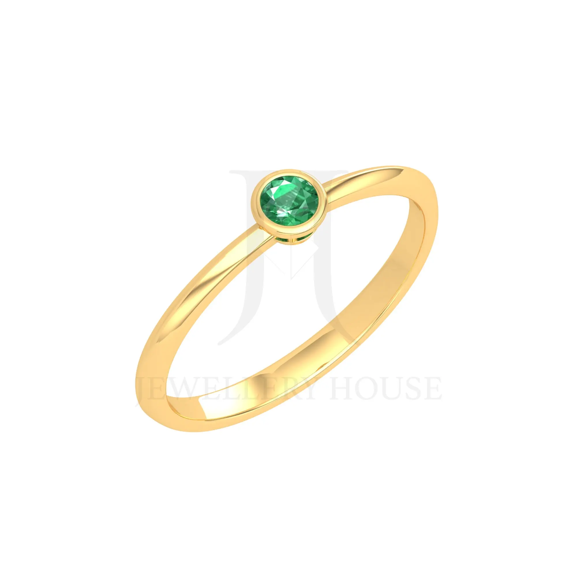 Trendy Natural Emerald Solitaire Ring Stacking Minimalist Round Gemstone Rings Classic For Women For Office Wear 14 K Gold H-VS