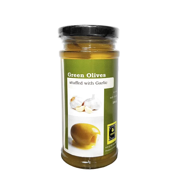 
Highly Recommended Garlic Stuffed Green Olives In Small size - 230 gr Halkidiki Olives - Greece 