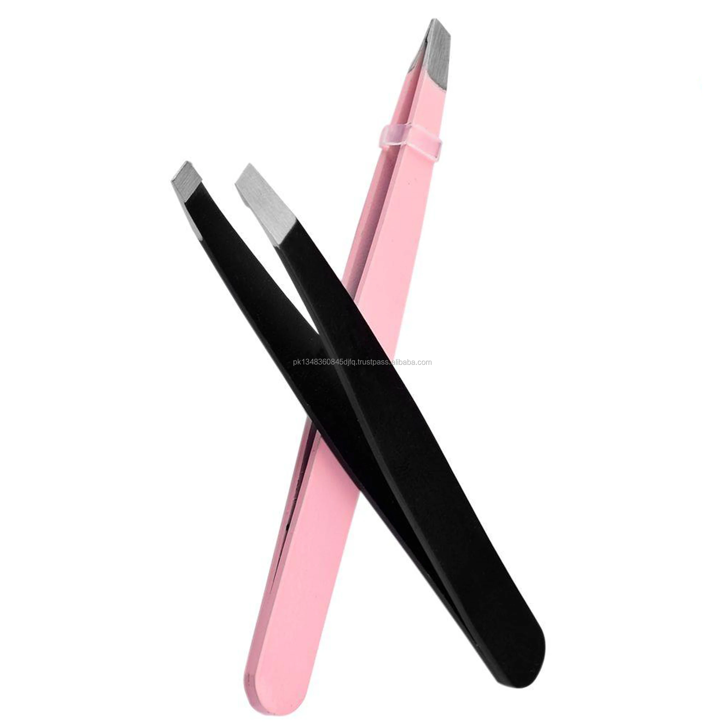 Professional Black Slanted + Pointed Tip Black color Eyebrow Tweezers High Quality Eyebrow Tweezers With PVC Lather Case