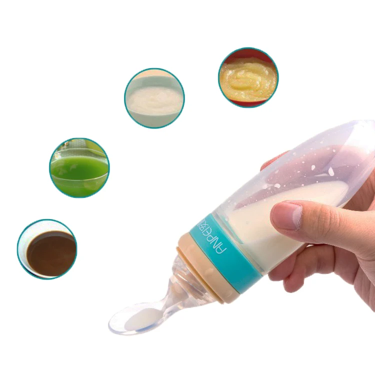 Food Grade Baby Products PBA Free Extruded Rice Paste Soft Baby Silicone Spoon Bottle Feeder