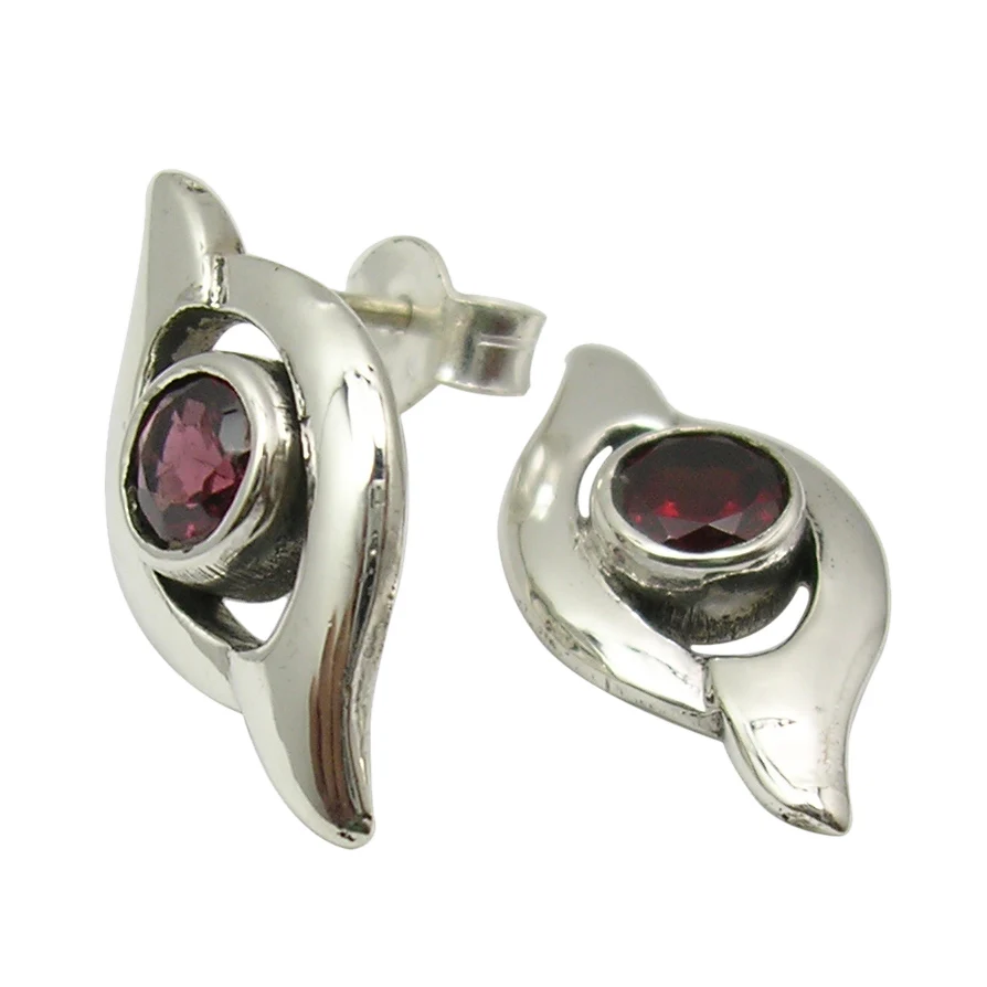 
Wholesale jewelry India 925 solid sterling silver cut round red garnet stud earrings jaipur bijoux 
