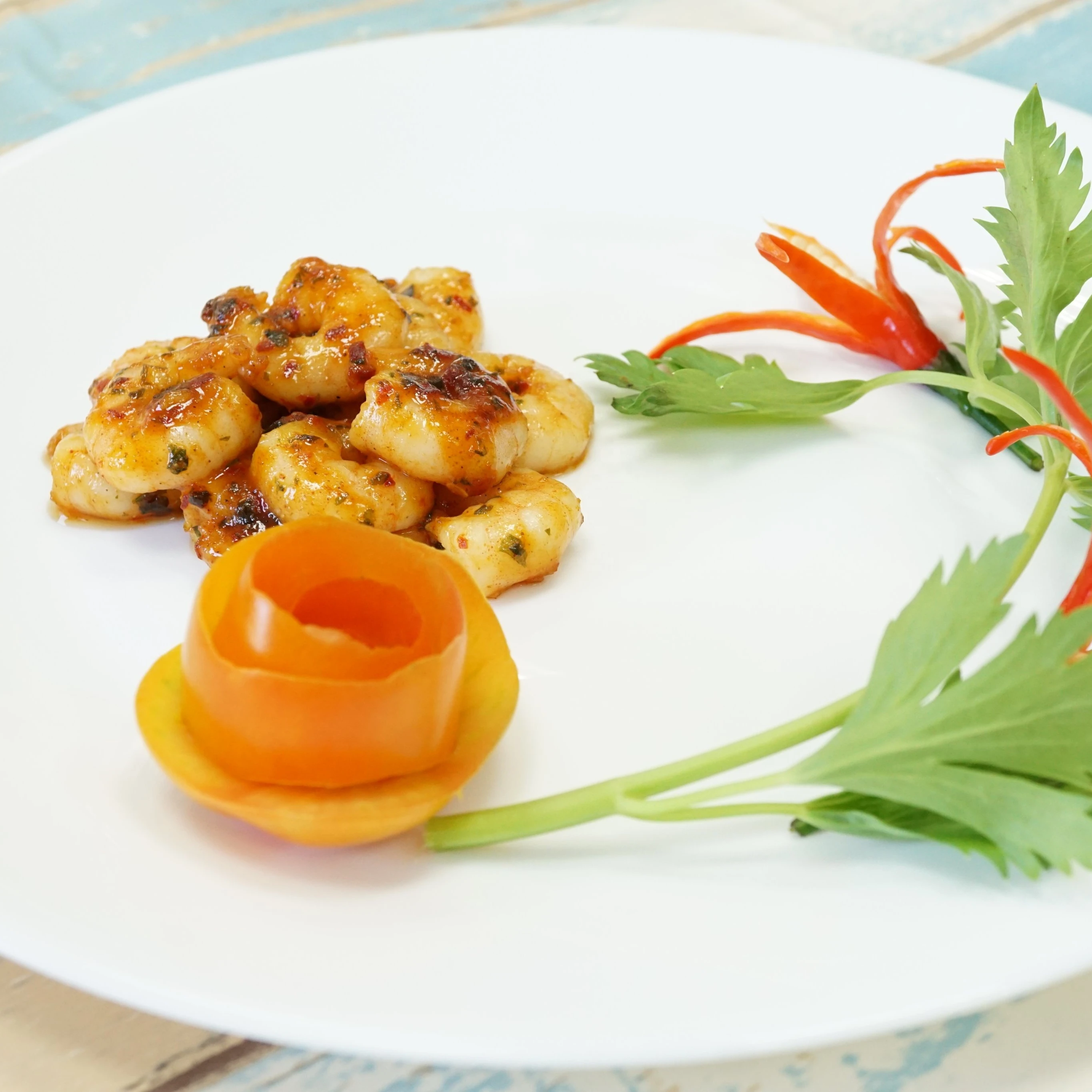 Frozen raw white shrimp with mango chilli coconut marinade processed in Vietnam