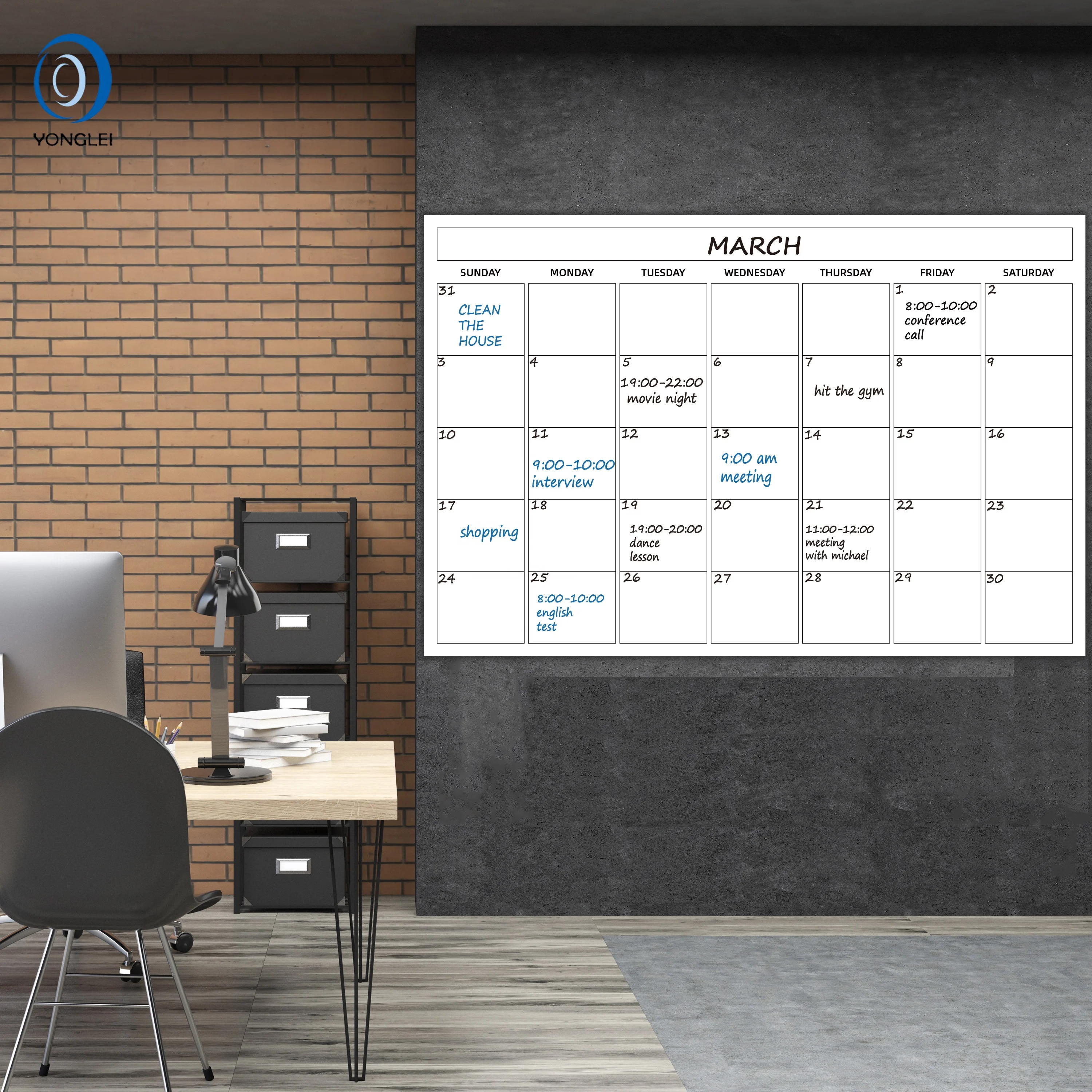 
024-3A2 Nanotechnology dry erase monthly planner calendar reusable wall calender printing 