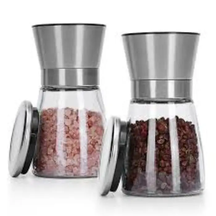 Stainless Steel Salt and Pepper Grinder Spice Mill with Glass Body