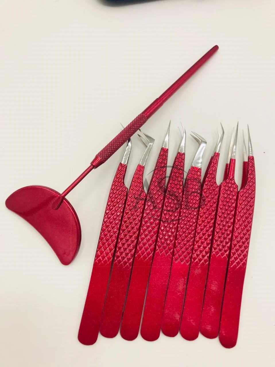 Blood Red powder coated Japanese Stainless steel Diamond grip eyelash extension tweezers volume tweezers