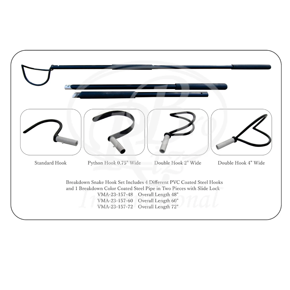 Breakdown Snake Hook Set Includes 4 Different PVC Coated Steel Hooks And 1 Breakdown Color Coated Steel Pipe In 2 Piece