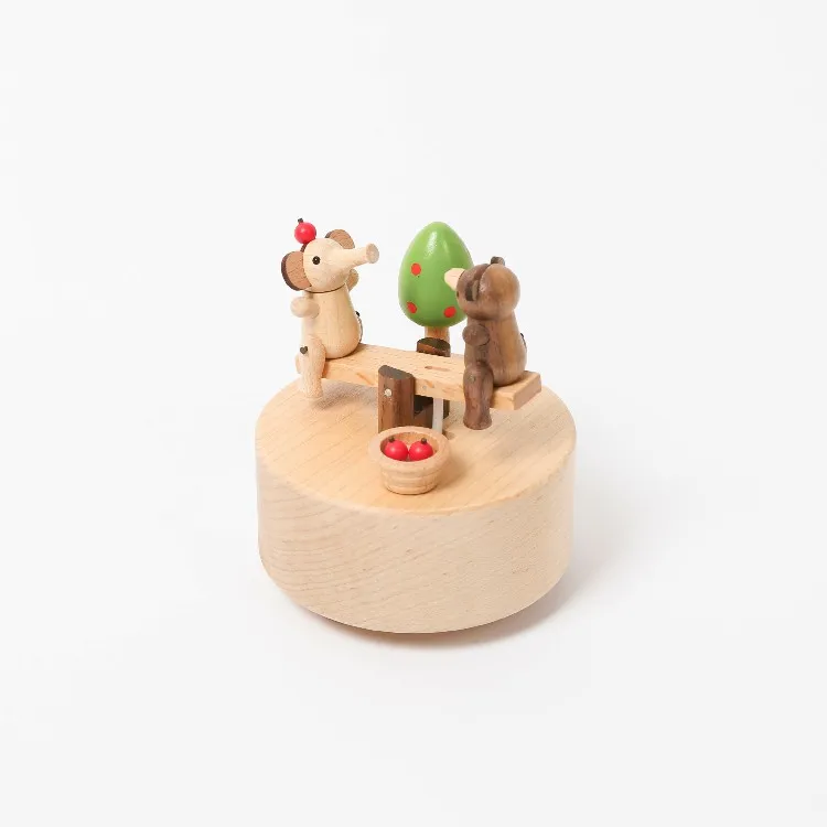 [1] Wooden Seesaw  Musical Box Elephant Bear music boxes