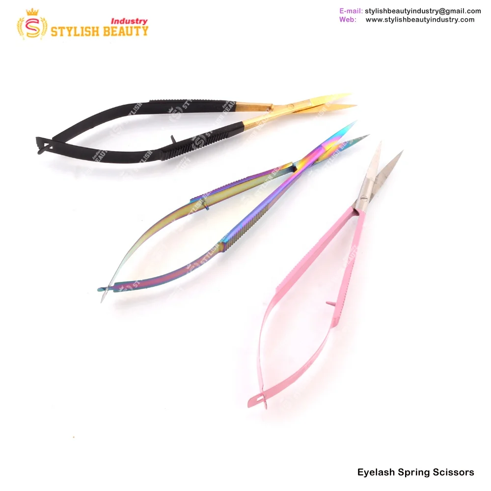 stainless steel eyelash spring scissors best trimming scissors under custom logo