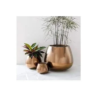 Copper Colored Simple Design Iron Planter For Garden Decor Green Plant Design Shiny Finishing Decor Colored Design