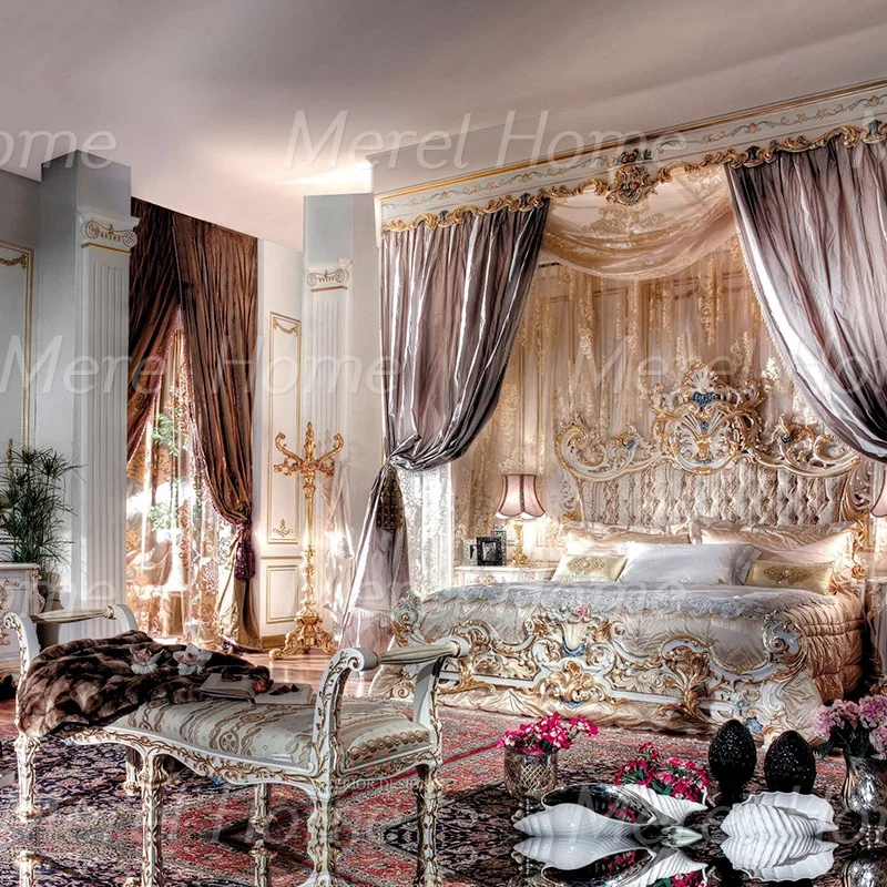 Высококачественная мебель в классическом стиле с цветами, ручная работа, резной деревянный роскошный комплект постельного белья