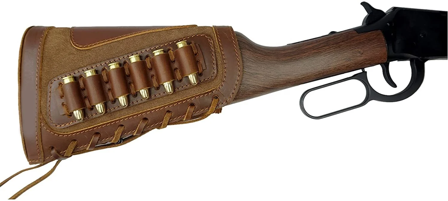 Hunting Tactical Leather Rifle Buttstock Cheek Rest Ammo Shell Cartridge Carrier Holder Quick Detach Bullet Bag Outdoor shooting