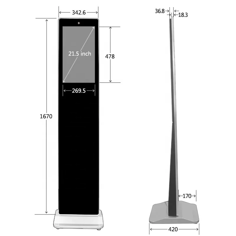 Свободно стоящий интерактивный Android внутренний 21,5 дюймовый сенсорный экран AIO рекламный дисплей с камерой для торгового центра