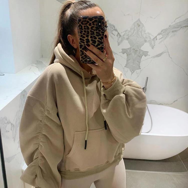 
Casual Solid Ruffles Hoodie For Women Thick Hoodies Women Ladies Winter Clothing -PT 