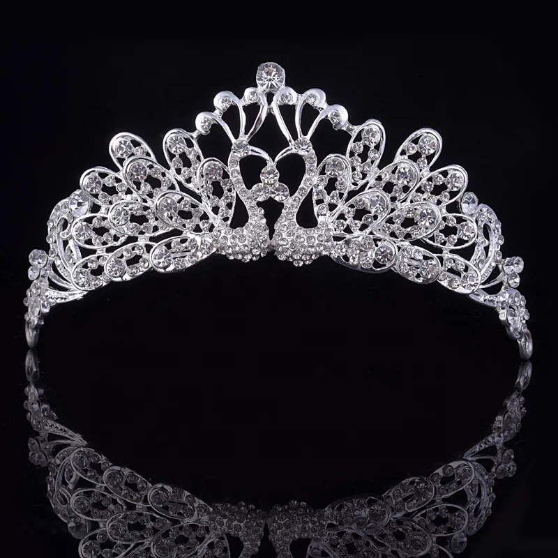 Couple Peacock Crown And Tiara Headpieces With Rhinestone For Bridal Wedding Accessories