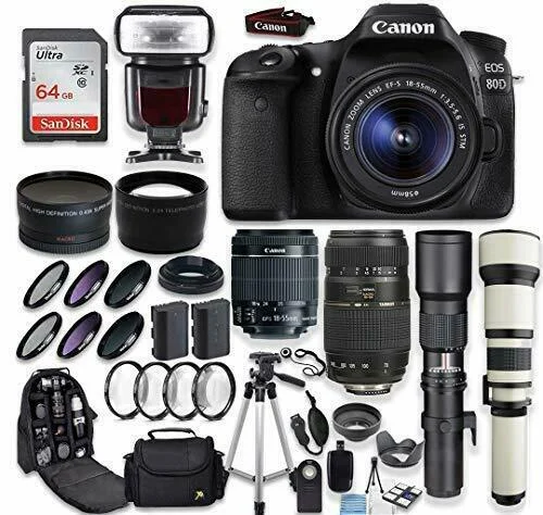 
Wholesales For Canon EOS 80D DSLR Camera + (4) Lenses + Accessory Bundle 