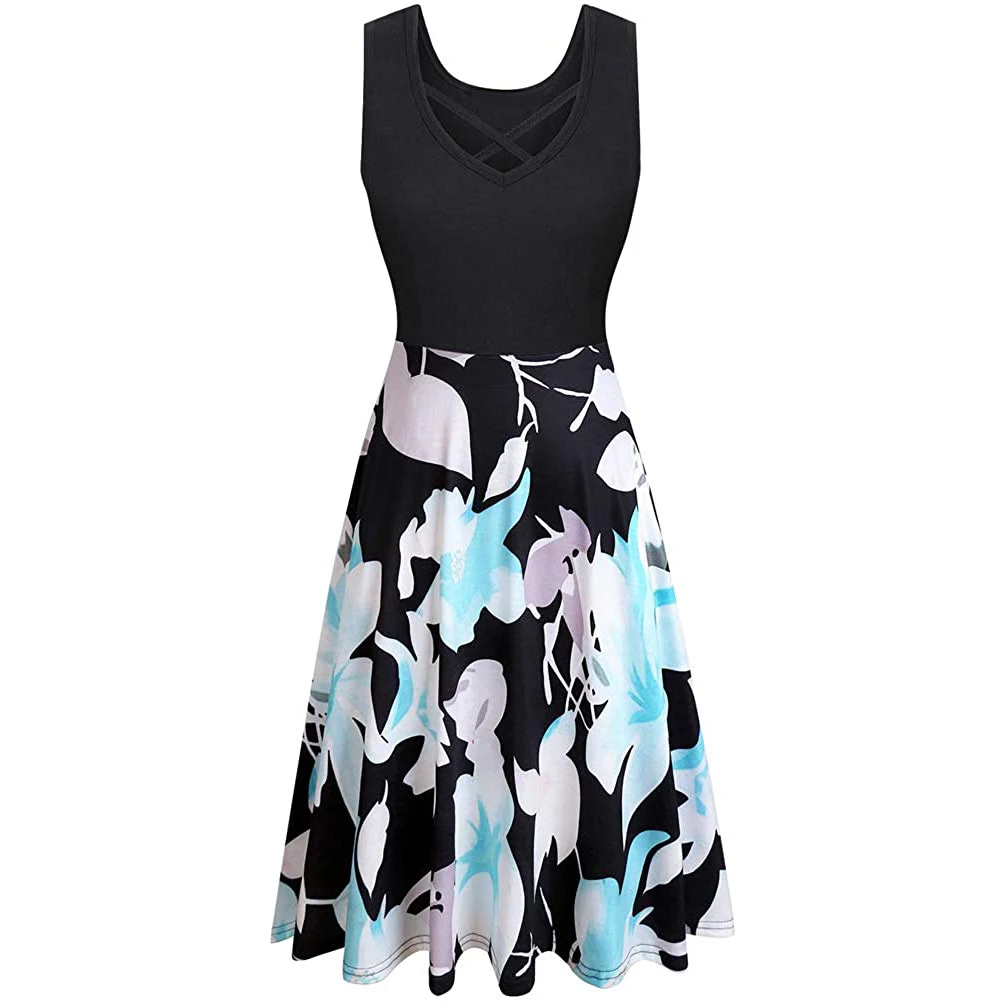 Ladies Summer Elegant V Neck Women Casual Sleeveless Ruffle Wrap Chiffon Sexy Midi Dress with side Pockets