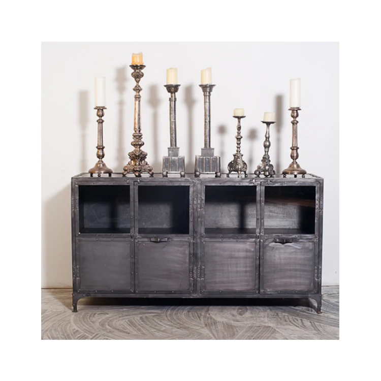 Hot Selling Exposed Iron Rivets Industrial Sideboard with Bottom Storage Shutters