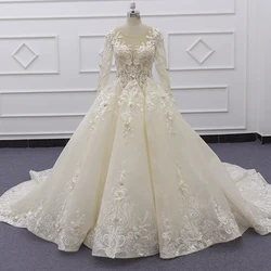 Eslieb SJ196 actual photo champagne high necklace 3D lace luxury graceful  gorgeous ball gown wedding dress