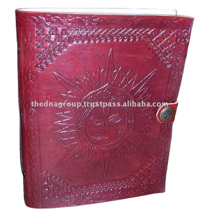Handmade Vintage Embossed Hindu God Sun Face Leather Notebook Hardcover Journal for Office or Gift with Paper Cover