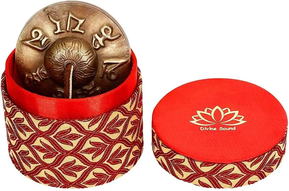  Tingsha Cymbals Om Mani Padme Mantra engraved With Box - 3 inches