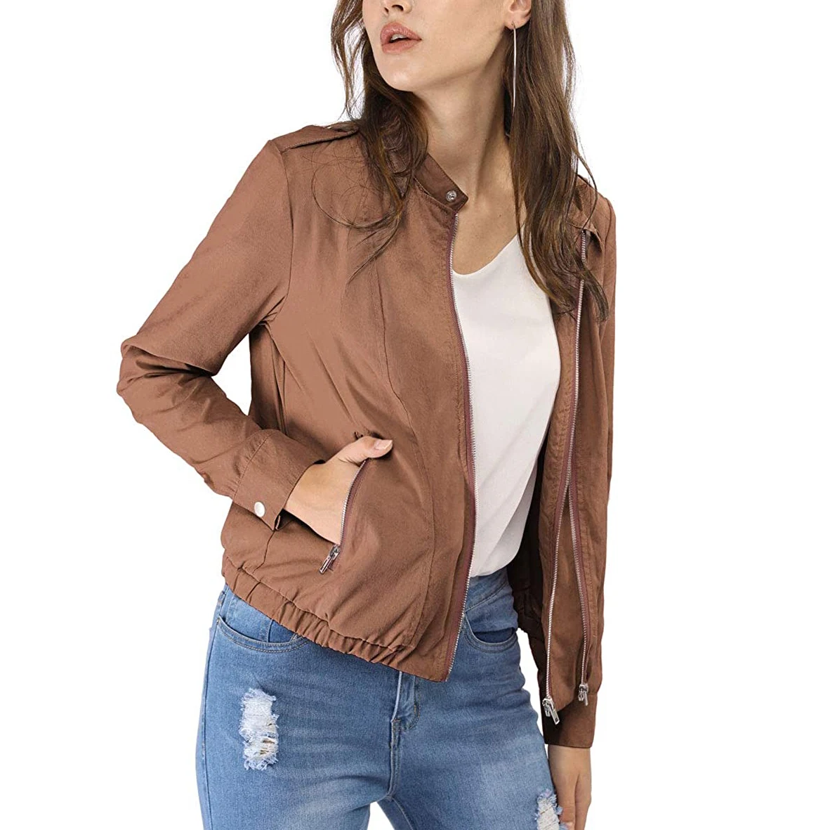 Оптовая продажа низкая цена модные кожаные байкерские Классические Куртки-бомберы с карманами на молнии для женщин большое количество