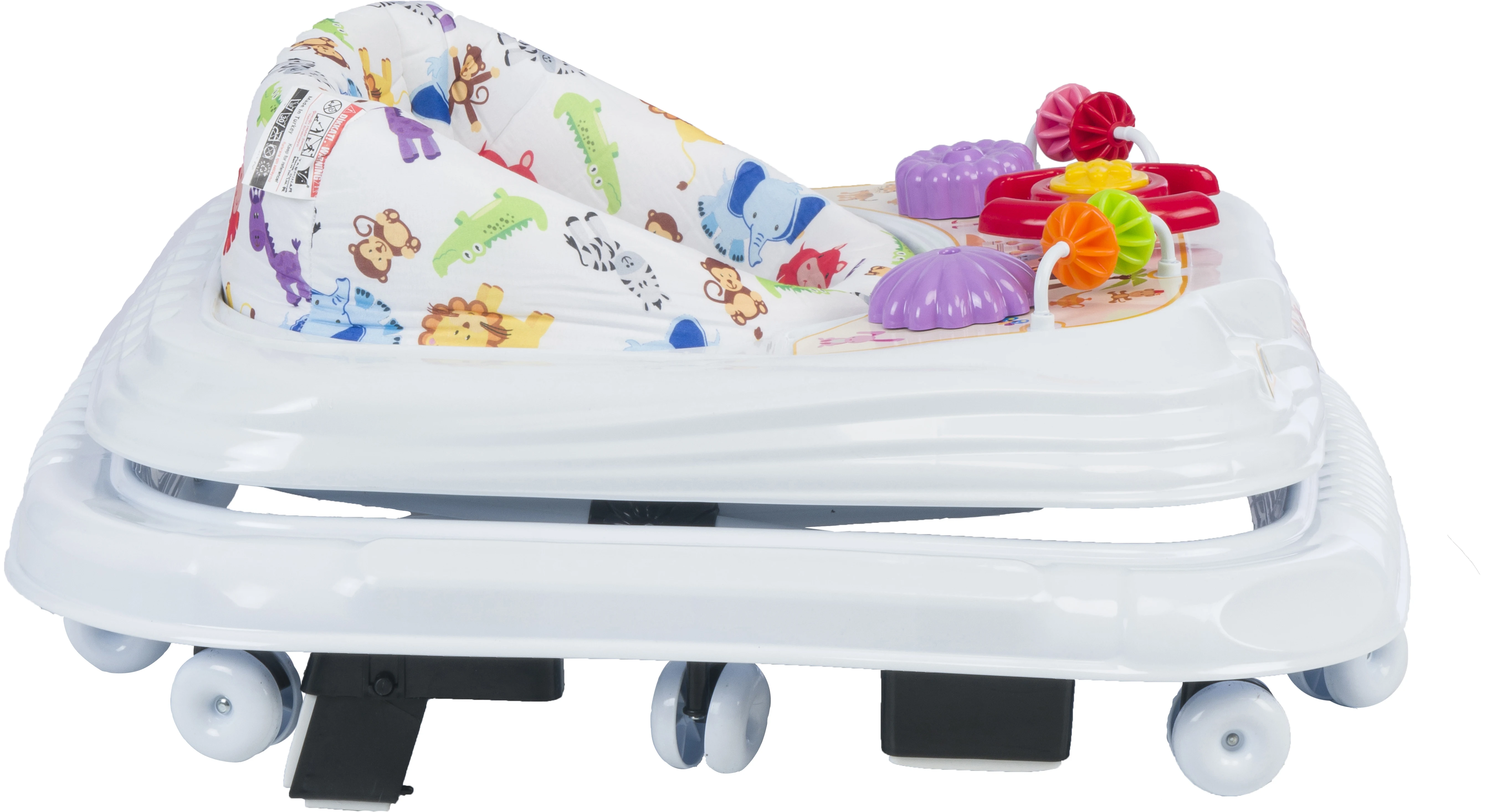 2024 New Trend Baby Walker with Horn Steering 3-Level Height Stopper 5 Funny Toys & Toddler Carrier Plastic Iron Frame Learning