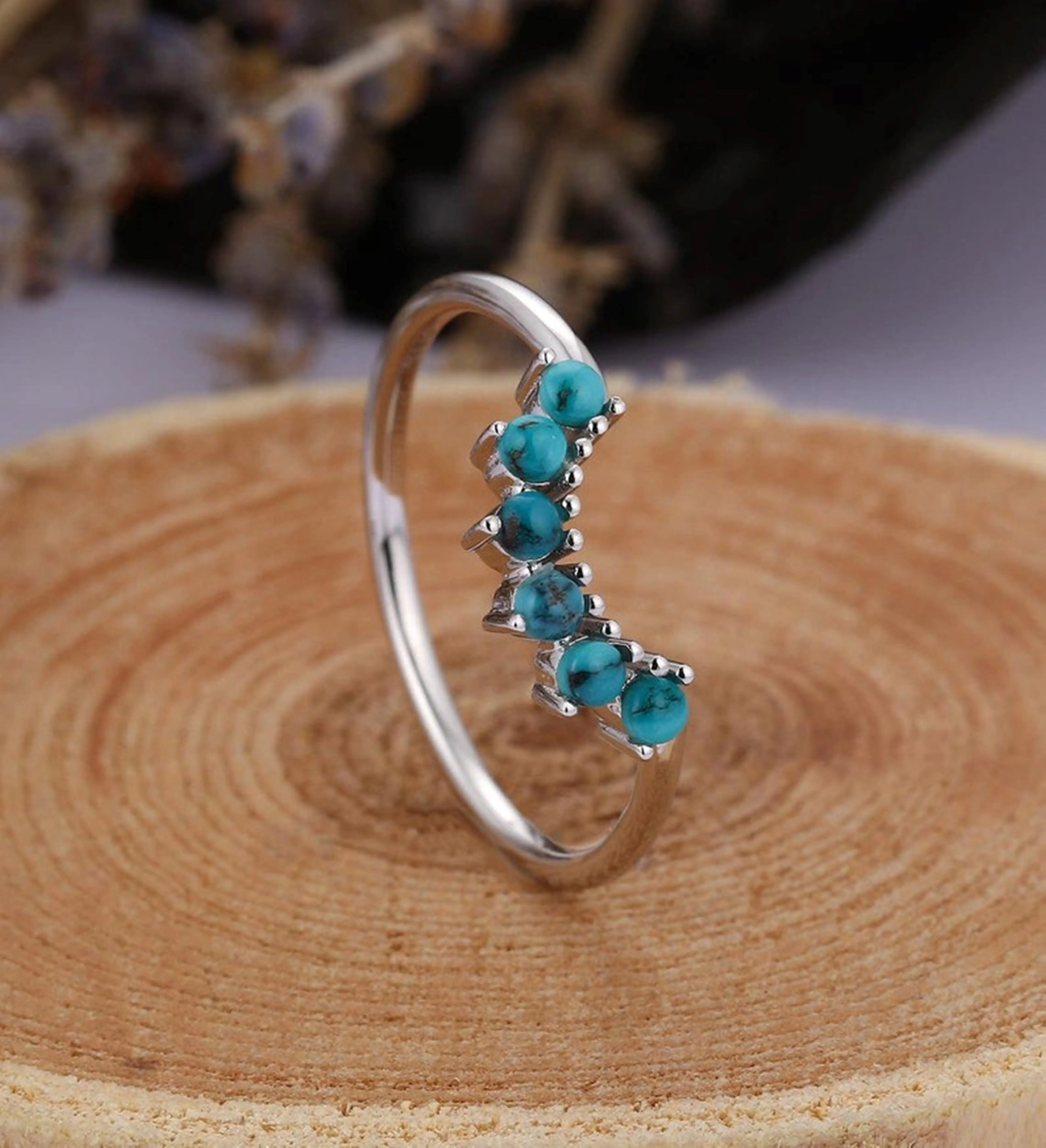 Бирюзовое обручальное кольцо 14 к розовое золото изогнутое бирюзовое половинное изящное в стиле арт-деко