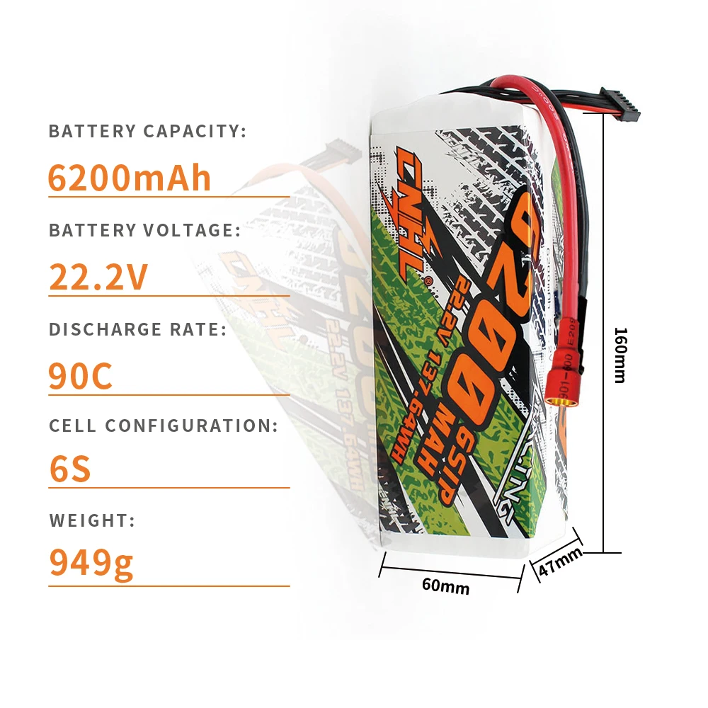 CNHL 6200MAH Lithium Polymer 22.2V 6S 90C LIPO BATTERY With 8mm Bullet Plug For RC Car SpeedRun Crawler Drag Truck AirPlane