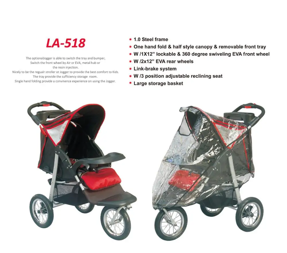 
luxury hybrid one hand folding with backrest recline and extra large canopy basket delight jog three wheels 3 in 1 baby stroller 