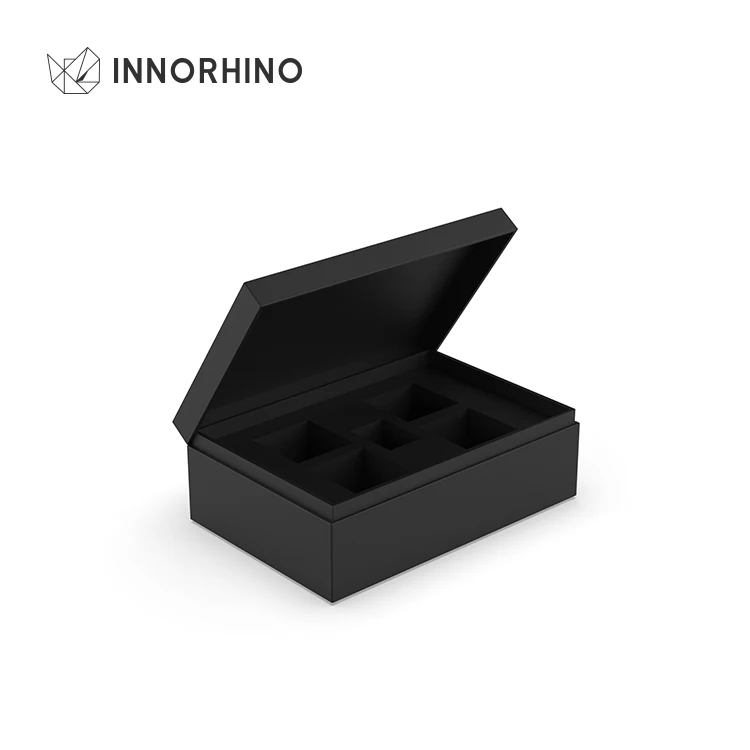 B1-204-04 Luxury Custom Logo Printing Presentation Promotional 3 Sided Hinged Black Lid Rigid Gift Box Foam Insert