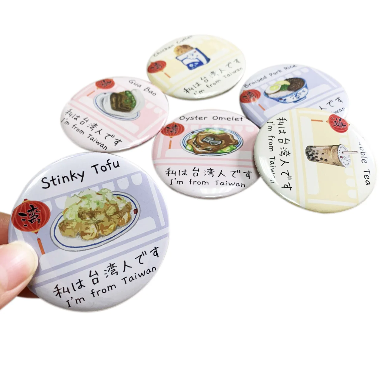 
75 mm plastic pin button badges with round shape 