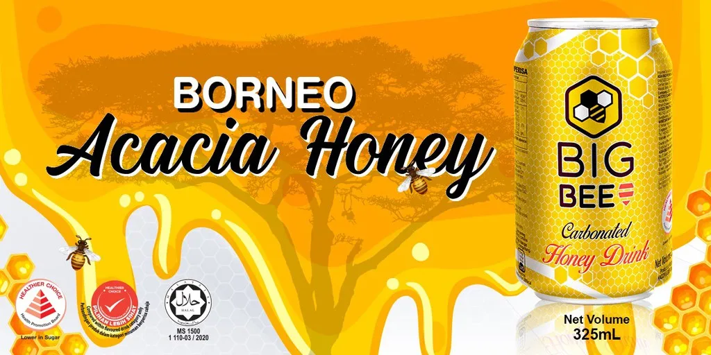 Газированный натуральный напиток с большими пчелами из дерева Борнео-акации освежающий низким содержанием сахара более здоровый выбор Халяль 325 мл