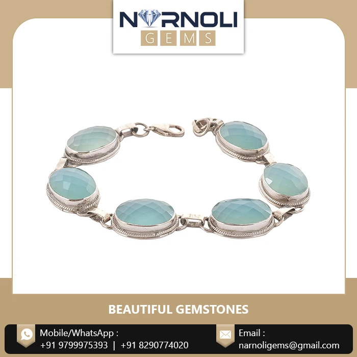 Wholesale Price Jewelry Bracelet for Party Wear 925 Sterling Silver Bracelets with Blue Agate From India