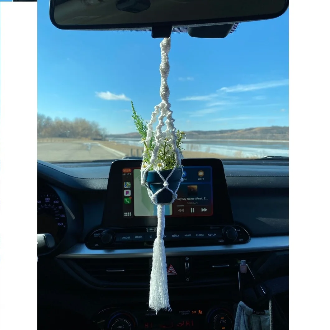 Macrame Mini Car Plant Hanger Rear View Mirror Car Accessories With Coral Beads  From Isar International