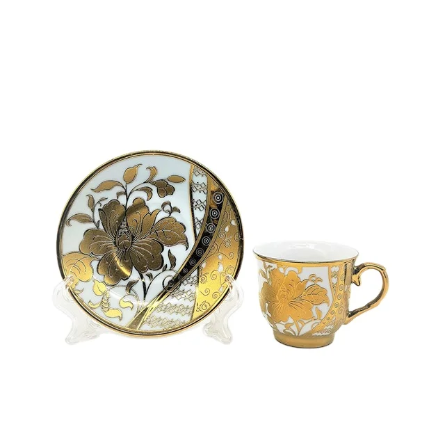 
90cc ceramic tea set golden porcelain cup and saucer 