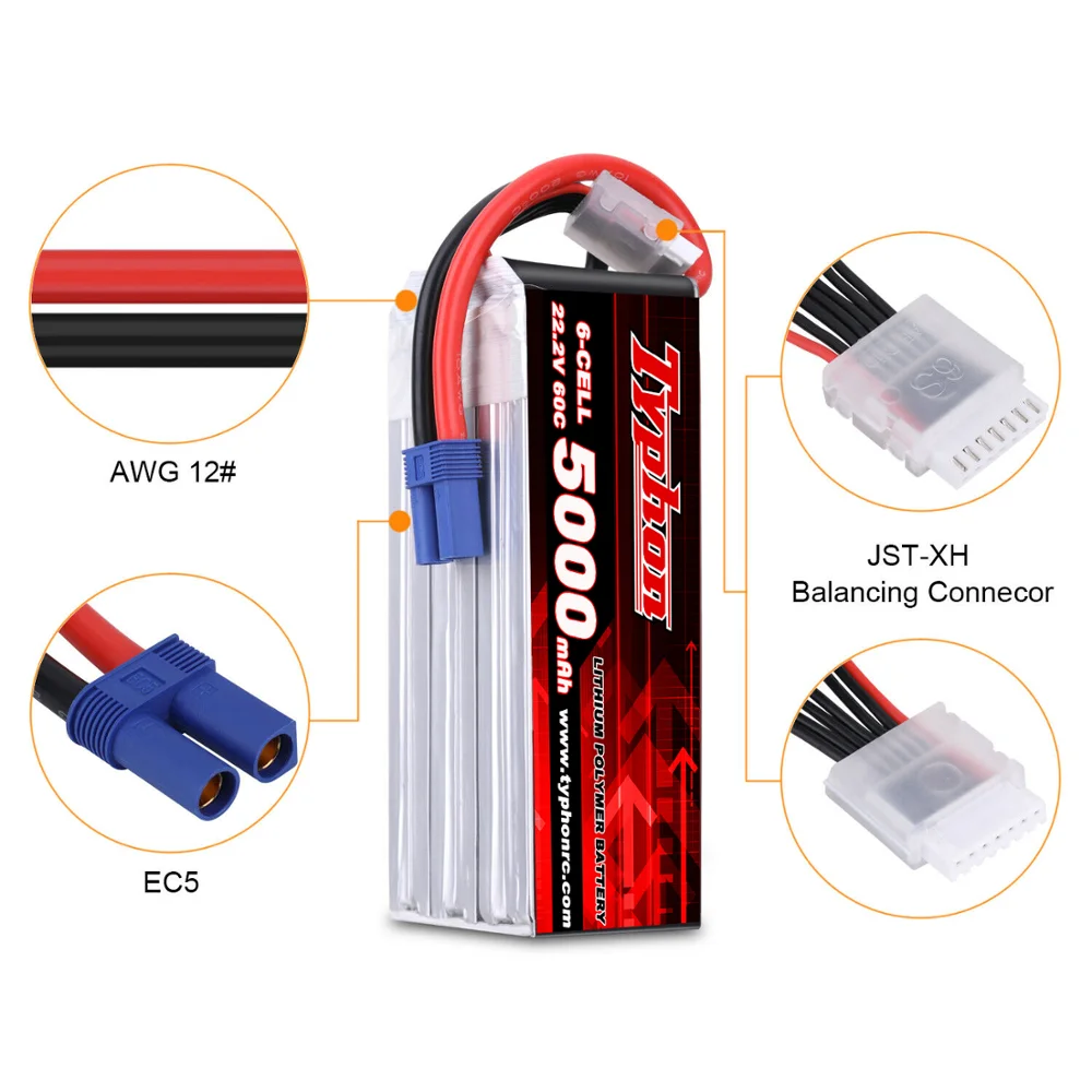 5000mAh 6S 22.2v 25C-60C RC Lipo Battery Airplane DJI Drone FPV Lithium Polymer battery